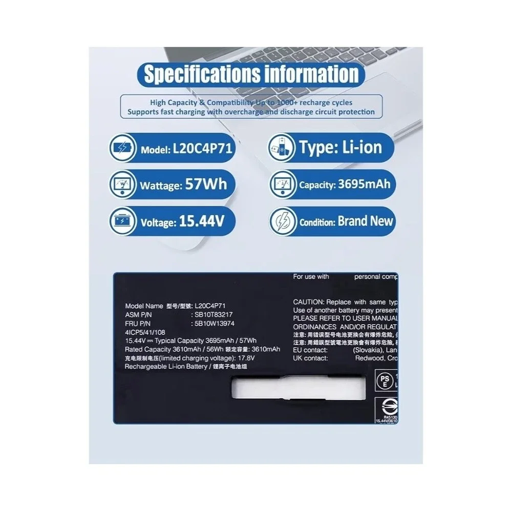 57Wh 4-Cell Battery Lenovo L20C4P71 SB10T83217 5B10W13974 ThinkPad etc.. MSRP$65